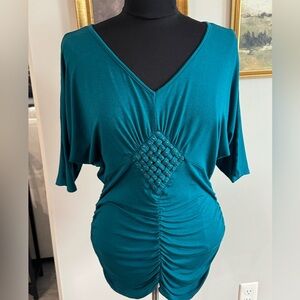Vintage Daytrip Dark Teal Drapey Ruched Tunic Dolman Sleeve Y2K XL